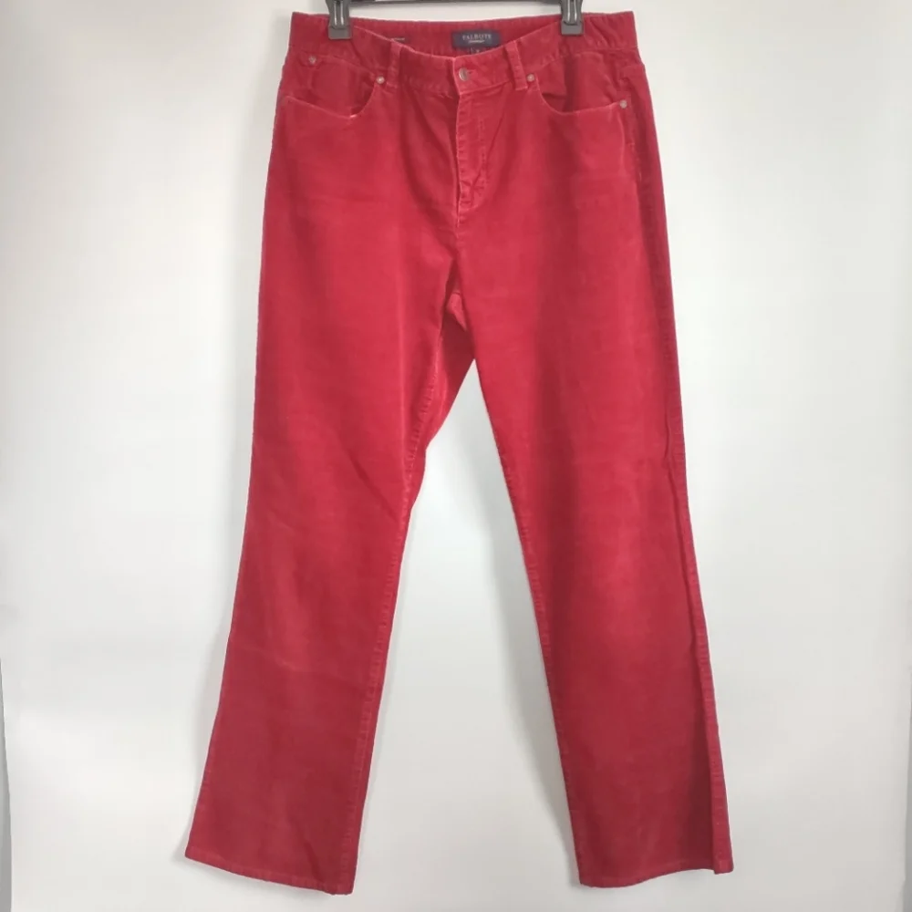 Talbots Heritage Fit Red Corduroy Straight Leg Stretch Pants Women’s Sz 12 EUC